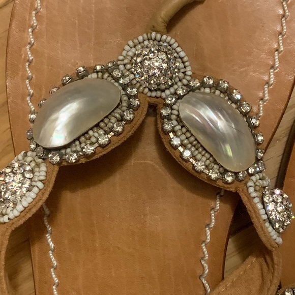 SKEMO beautiful leather designer sandals w Czech crystals, natural stones - Picture 3 of 7